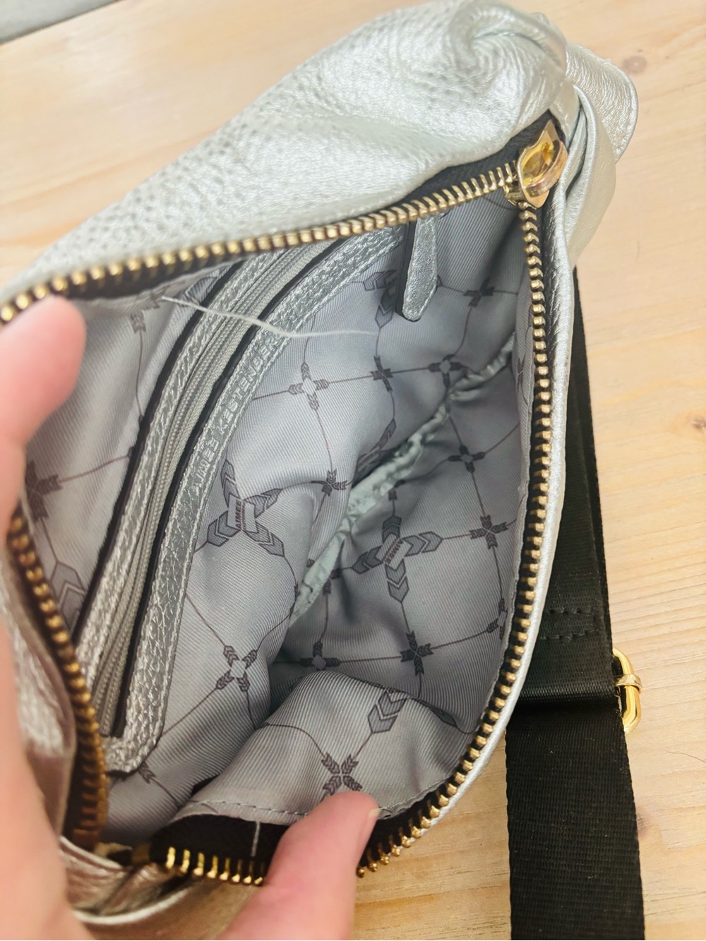 Aimee Kestenberg Metallic Silver Leather Belt Bag Fanny Pack Crossbody - Picture 6 of 8